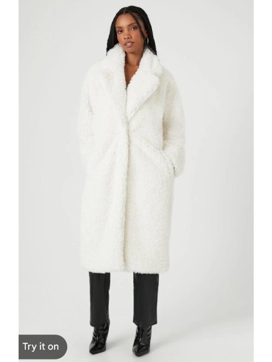 Forever 21 Jackets & Blazers - Forever 21 Womens White Faux Shearling Belted Long Coat Size S
